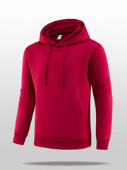 Deep Red cotton blend hoodie with drawstring and kangaroo pocket.