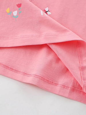 Pink cotton toddler t-shirt with a whimsical fairy and floral print.