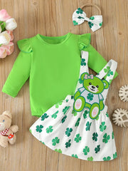 Children's Ruffled Long Sleeve Bodysuit & Dress Set in Grass Green, front view