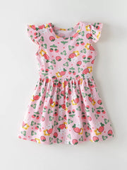 Children's Strawberry Print Ruffle Sleeve Dress, side view