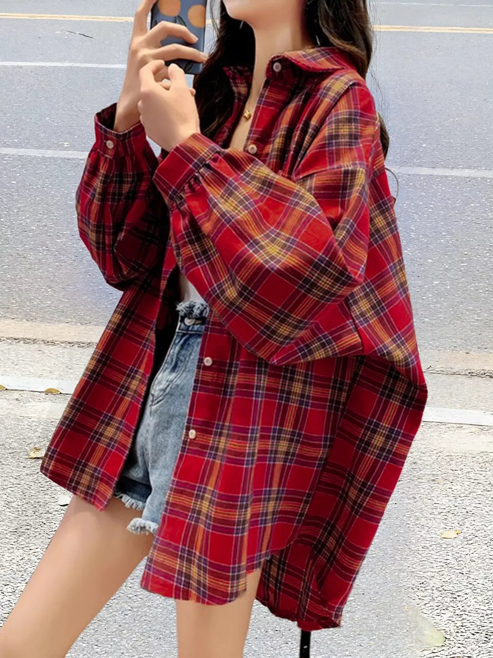 Plaid Button Up Long Sleeve Shirt, fabric detail
