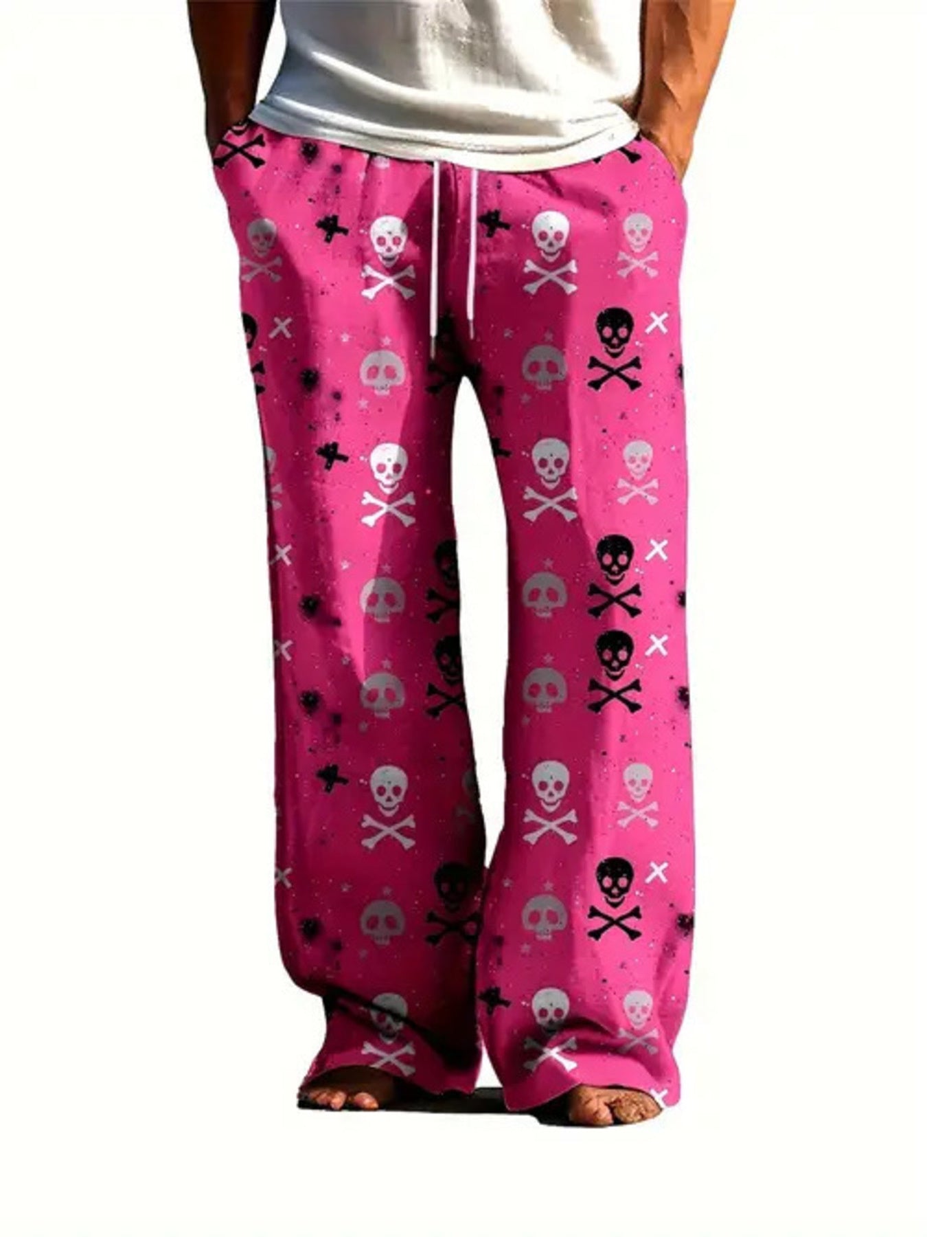 Men's Printed Loose Fit Sweatpants Plus Size in Royal Blue, side view