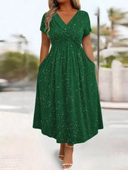 Full Size Glitter Flutter Sleeve Midi Dress Plus Size in Silver Gray, view 12