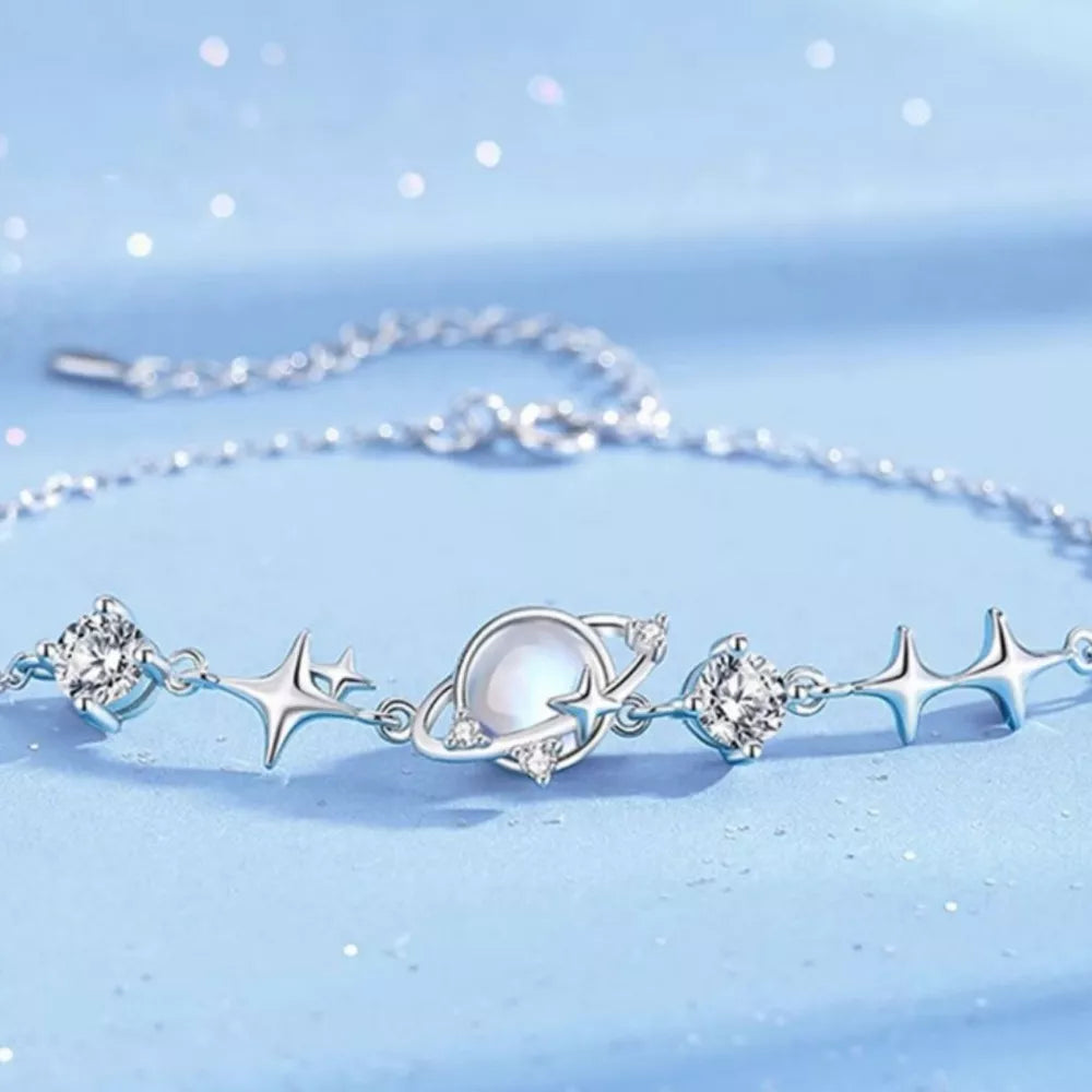 Celestial zircon star adjustable bracelet with planet charm