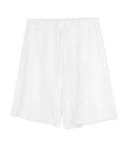 White jogger shorts with drawstring waist and relaxed fit.