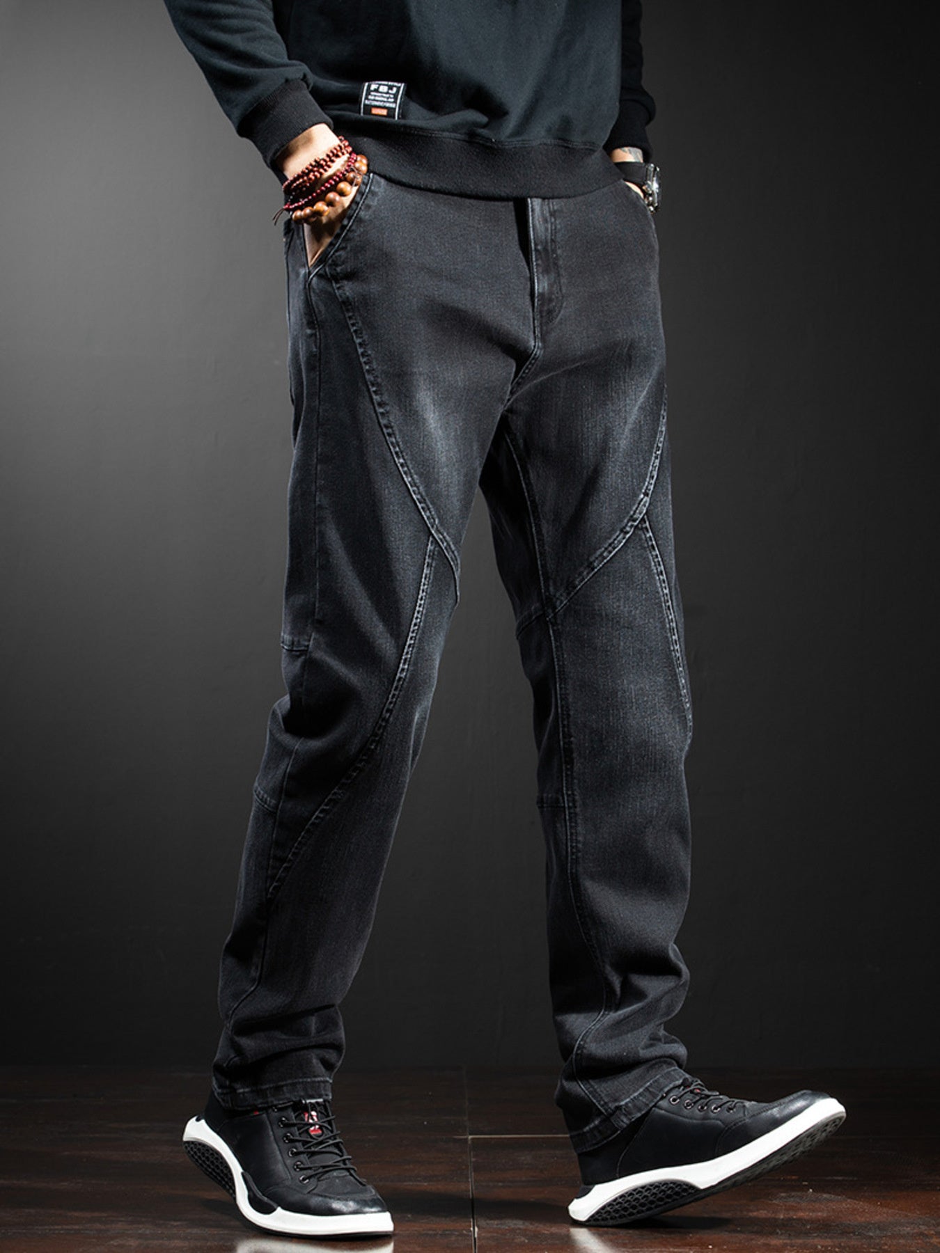 Men's Slim Fit Black Jeans, side view