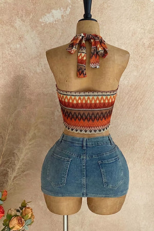 Ethnic Print Halter Neck Cami in Multicolor, side view