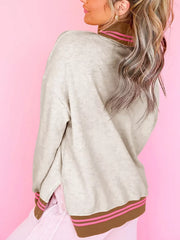 Ribbed Stand Neck Loose Fit Sweatshirt in Light Gray, side view