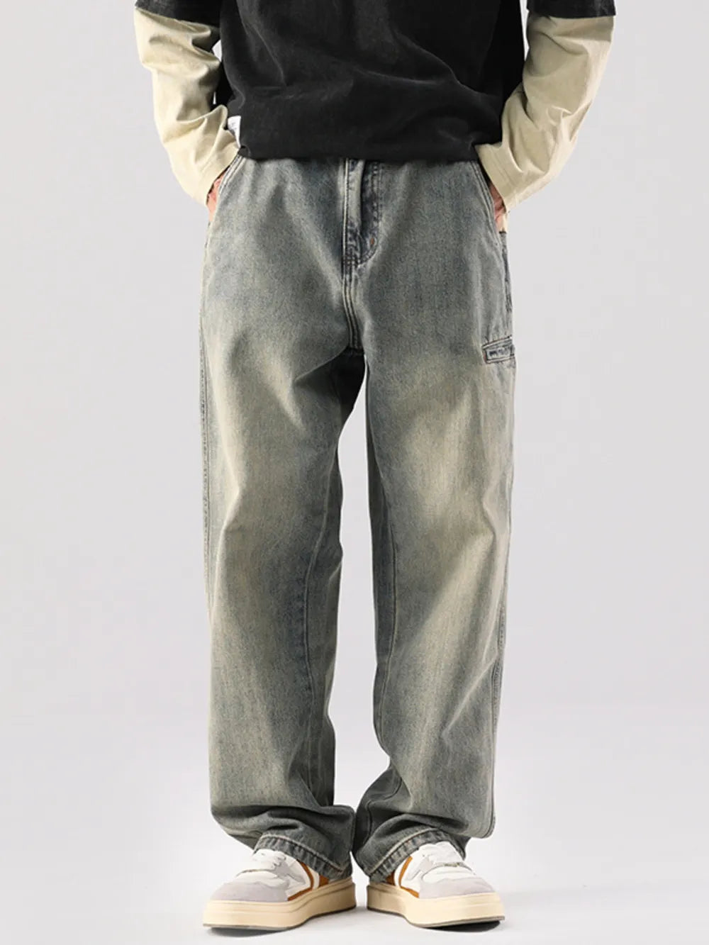 Men S Vintage Wash Relaxed Fit Jeans in Black, front view