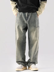 Men S Vintage Wash Relaxed Fit Jeans in Black, front view