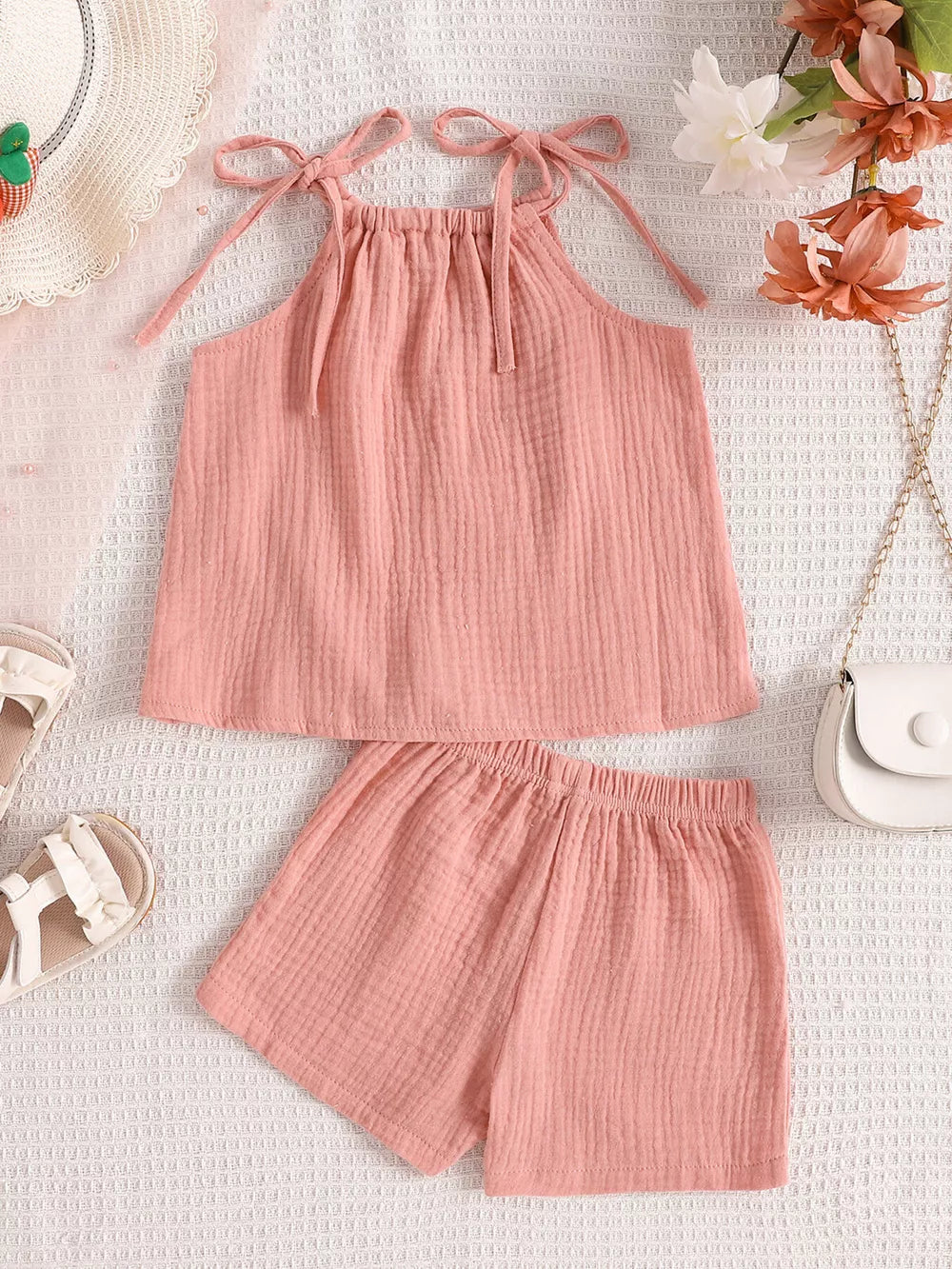 Children's Textured Cami And Shorts Set in Sea Blue, side view
