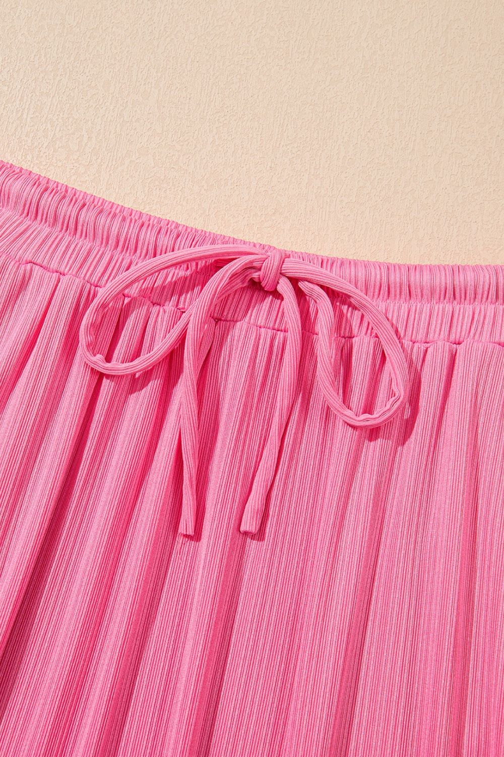Pink ribbed co-ord skirt with drawstring waist detail