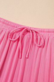 Pink ribbed co-ord skirt with drawstring waist detail