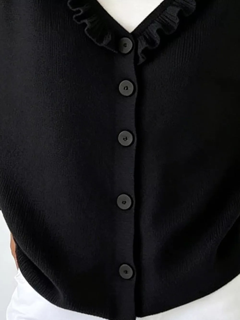 Ruffled Neckline Button-up Cardigan in White, view 20