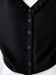 Ruffled Neckline Button-up Cardigan in White, view 20