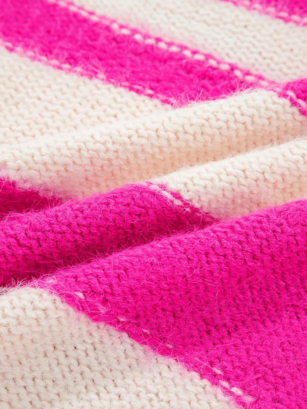 Bold striped acrylic sweater with crew neck and chunky knit texture.
