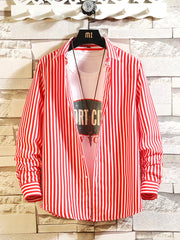 Men's Plus Size Striped Button Up Casual Shirt, close-up detail