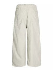 Men's light gray wide-leg sweatpants with elastic waist and two back pockets.