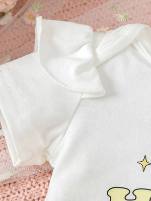 Children's Ruffled Short Sleeve Bodysuit And Shorts Set, model styling view