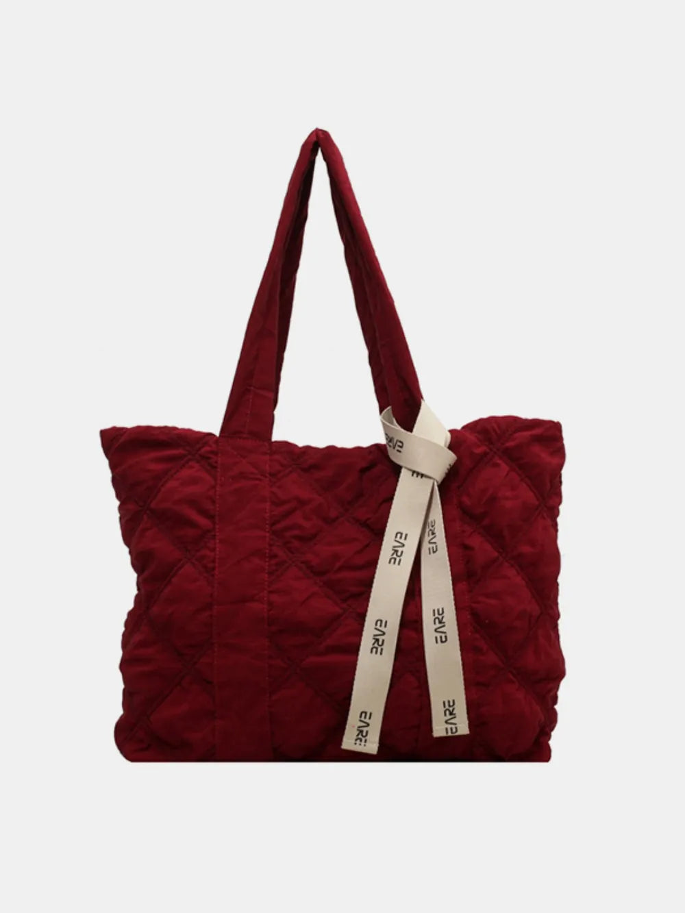 Burgundy diamond quilt nylon tote bag with logo strap