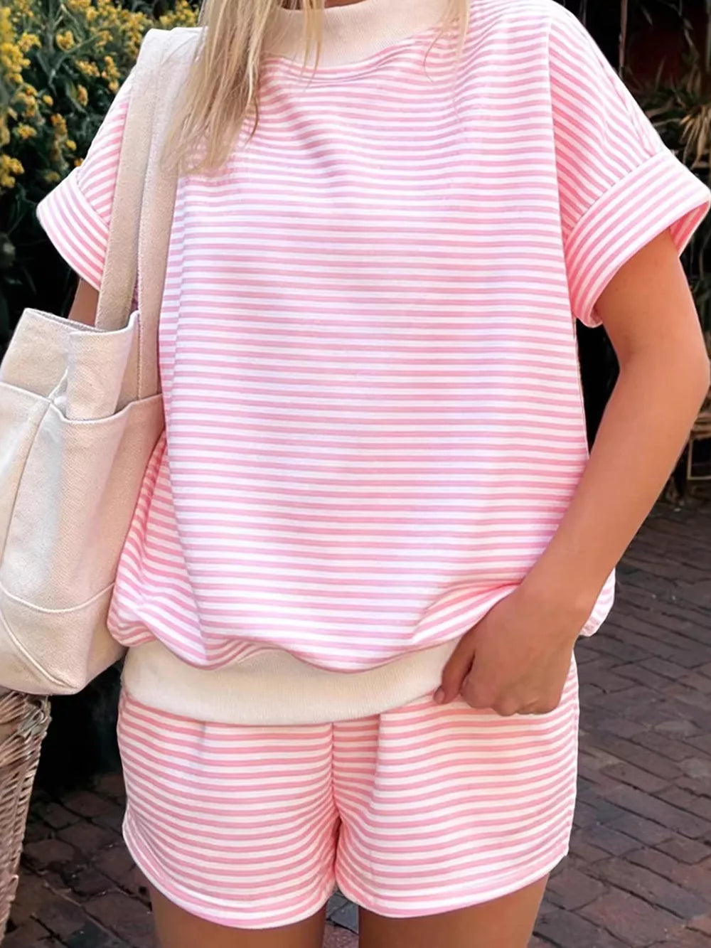 Slightly Stretchy Striped Two-piece Set