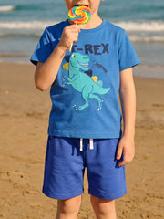 Children's Dinosaur Embroidered T-shirt And Shorts Set, front view
