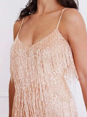 Sequined Feather Fringe Mini Dress