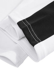 Men's white sweatpants with a black side stripe detail and white stitching.