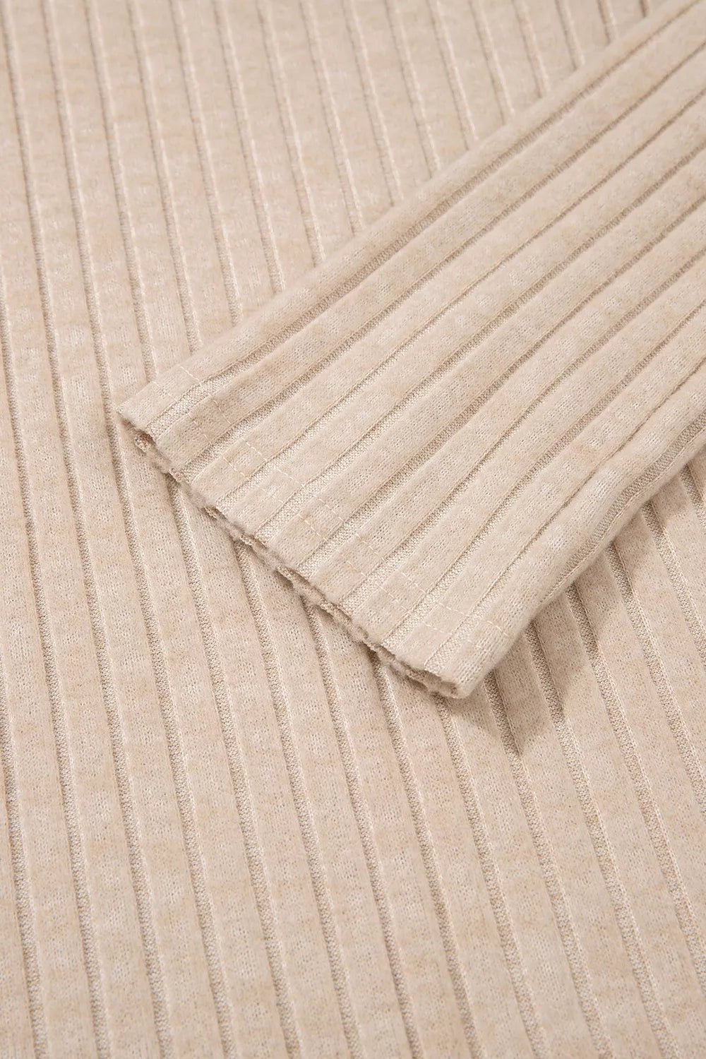 Ribbed Cowl Neck Long Sleeve Top in Khaki, editorial view