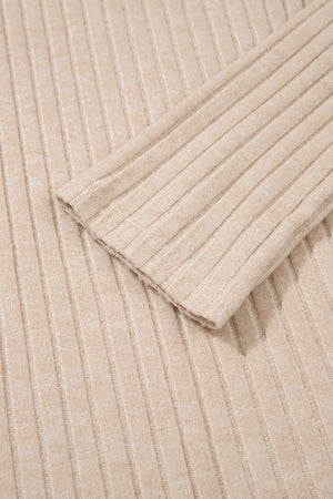 Ribbed Cowl Neck Long Sleeve Top in Khaki, editorial view