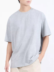 Men's light blue relaxed fit cotton blend t-shirt with crew neck and short sleeves.