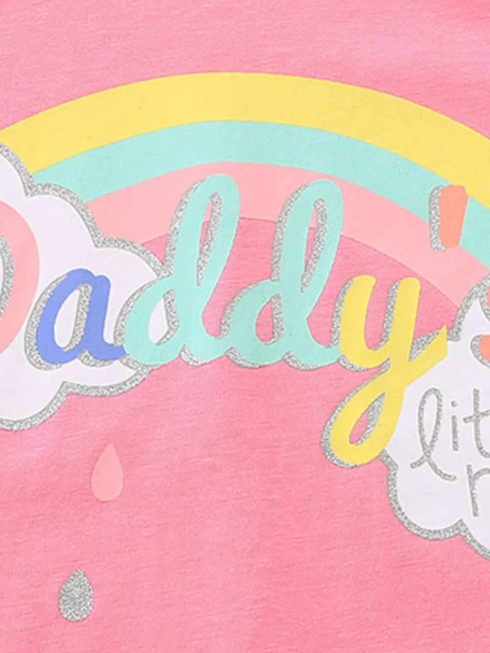 Pink cotton baby tee with rainbow and "Daddy's Little" text graphic
