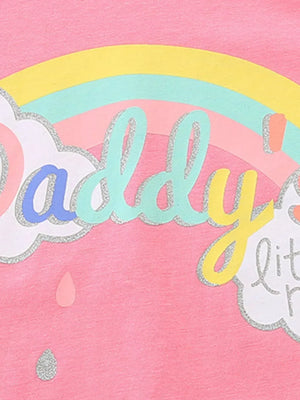 Pink cotton baby tee with rainbow and "Daddy's Little" text graphic