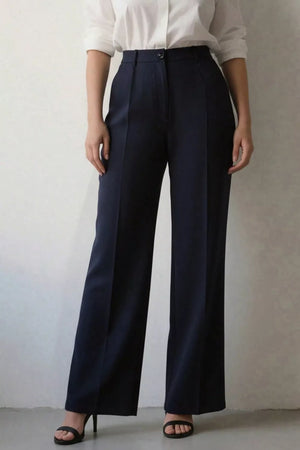 Chic high-waisted wide-leg trousers in navy with a tailored fit.