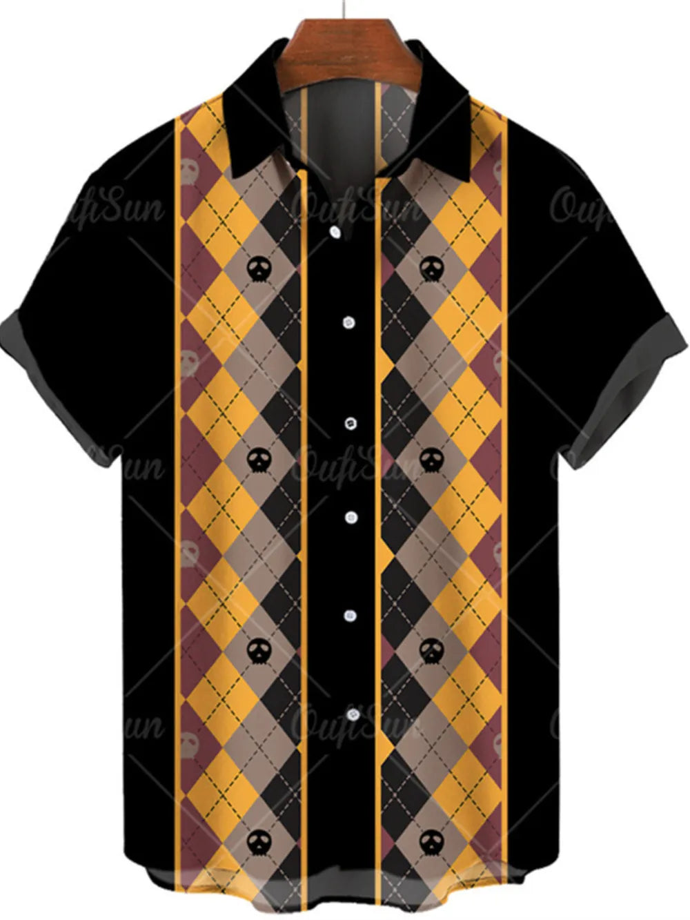 Men's Plus Size Printed Button Up Short Sleeve Shirt, back view