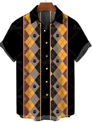 Men's Plus Size Printed Button Up Short Sleeve Shirt, back view