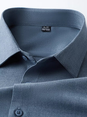 Cerulean men's long sleeve button-down undershirt, close-up of collar and buttons.
