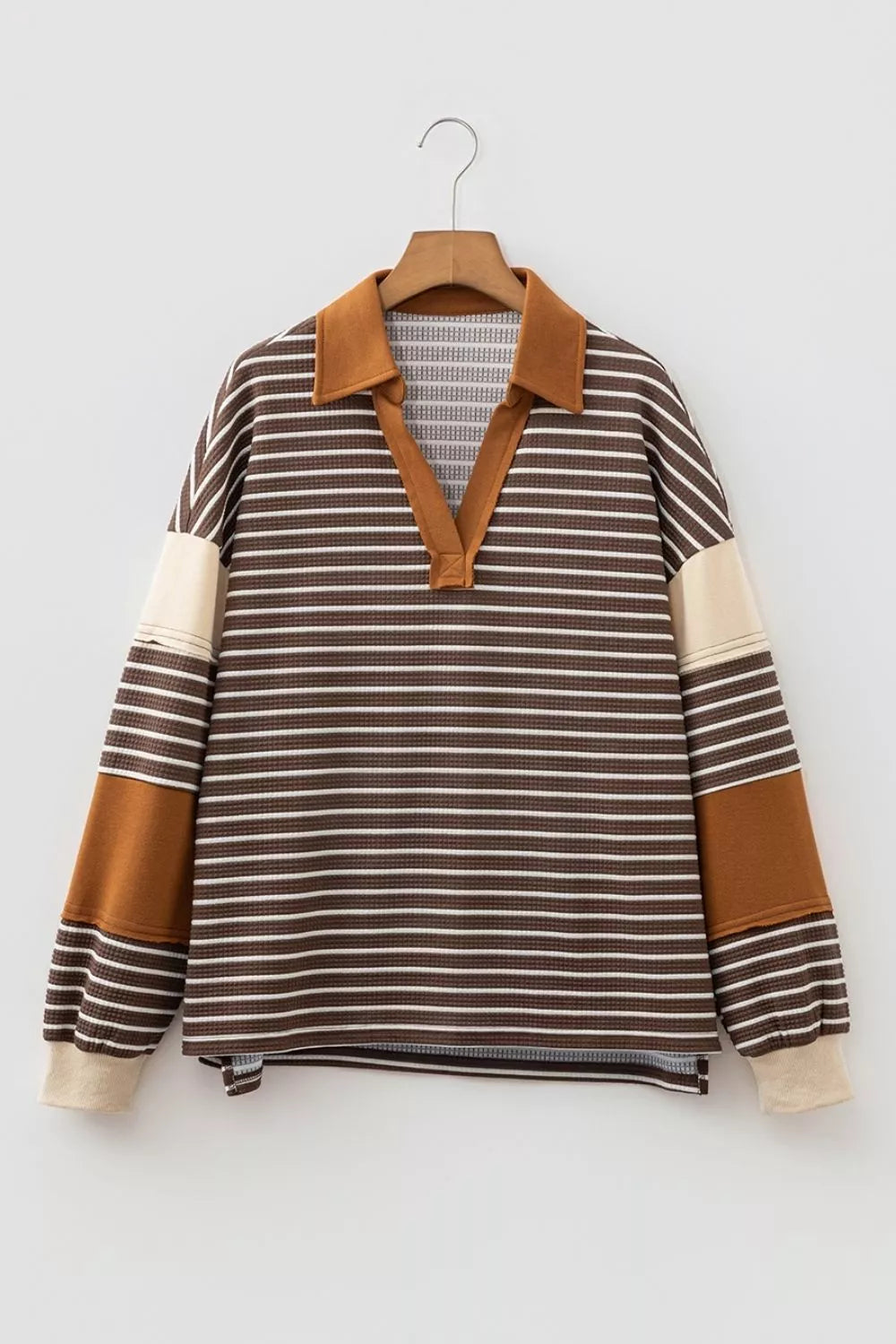 Knit Long-sleeve Top in Coffee Brown, fabric detail