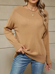 Ribbed Knit Dropped Shoulder Sweater in Light Gray, fabric detail