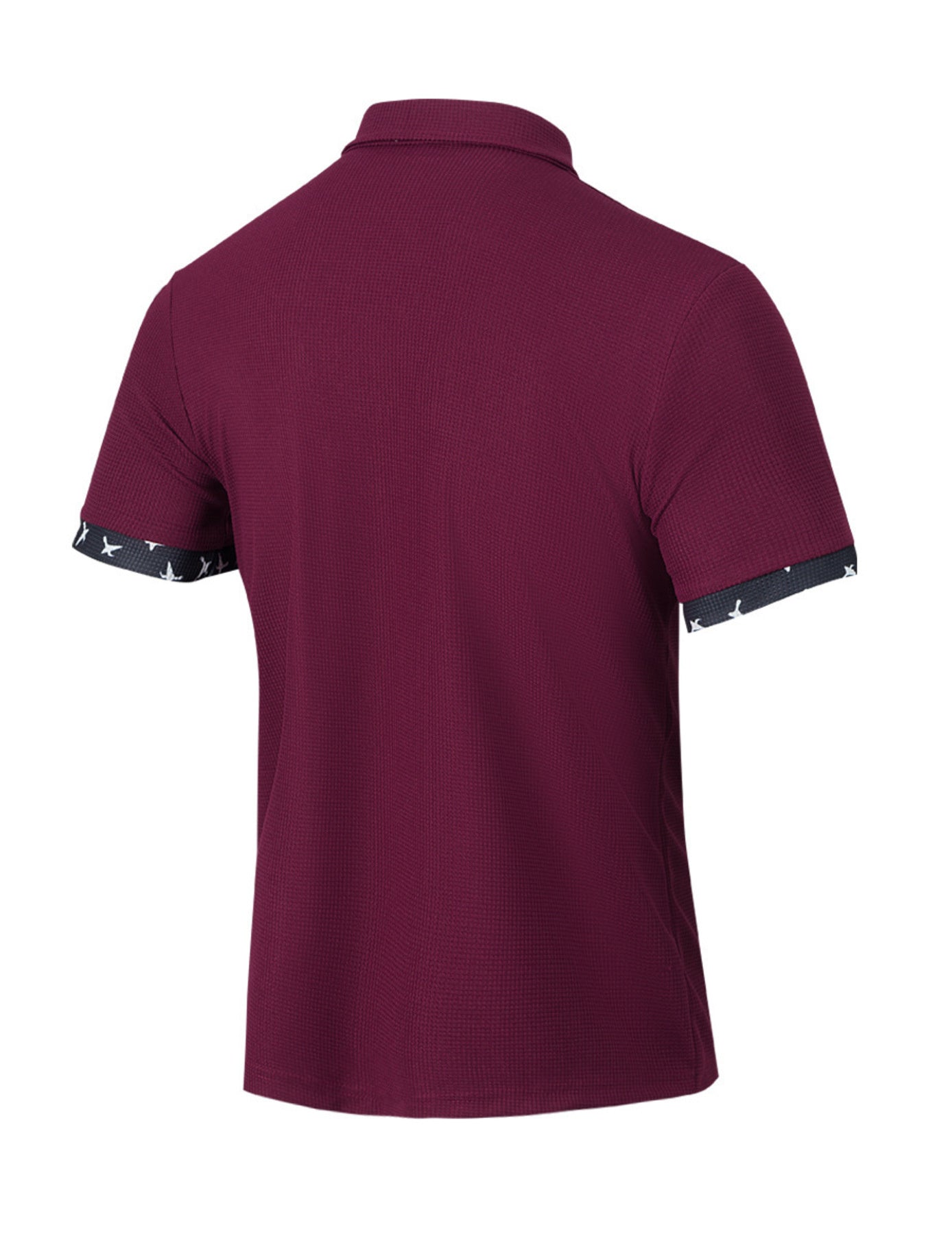 Burgundy waffle textured button-up shirt with patterned cuffs