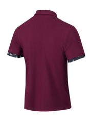 Burgundy waffle textured button-up shirt with patterned cuffs