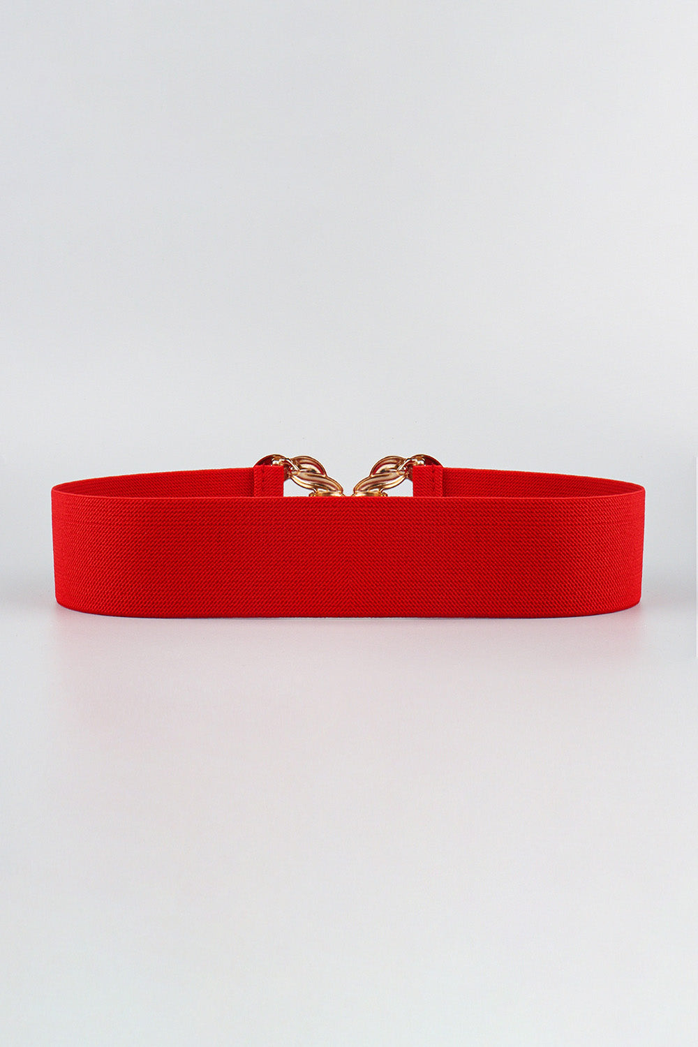 Red braided stretch belt with gold alloy knot buckle detail