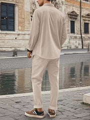 Men's Full Size Button Up Long Sleeve Shirt And Pants Set, side view