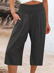 Effortless Smocked Wide-leg Capri Pants