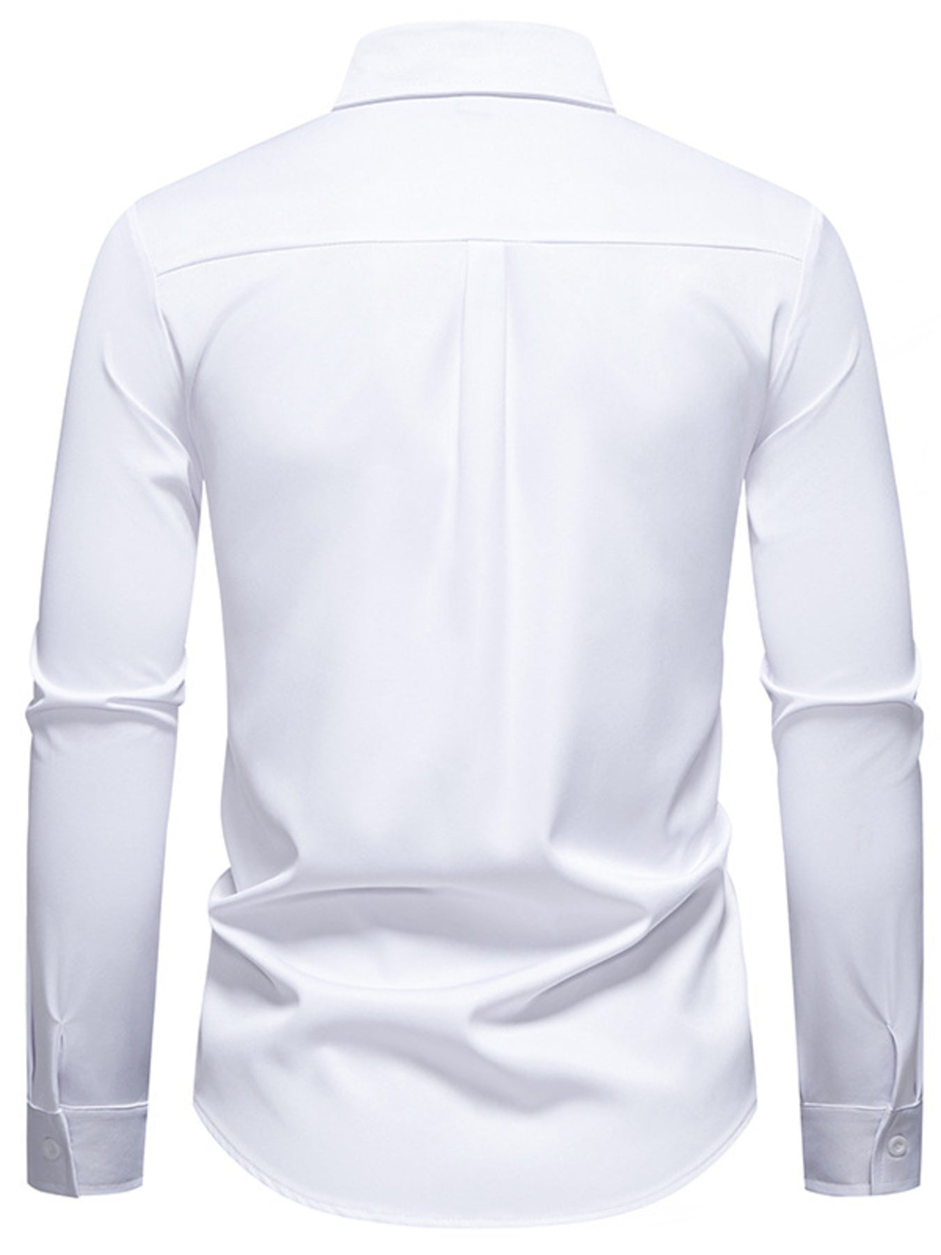 Men's white long sleeve button-down cotton undershirt with a classic collar.