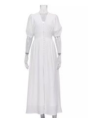 Elegant Puff Sleeve Maxi Dress With Slit