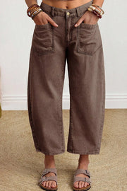 Solid Color Square Patch Pocket Barrel Jeans, close-up detail