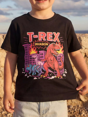 Children's T-rex Invasion Graphic T-shirt, front view
