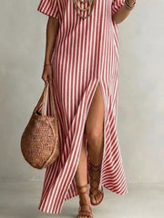 Full Size Striped Maxi Dress With Side Slit, back view