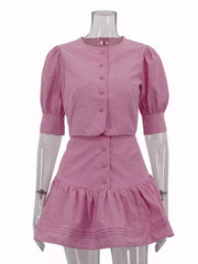 Puffed Sleeve Crop Top With Ruffled Skirt Set